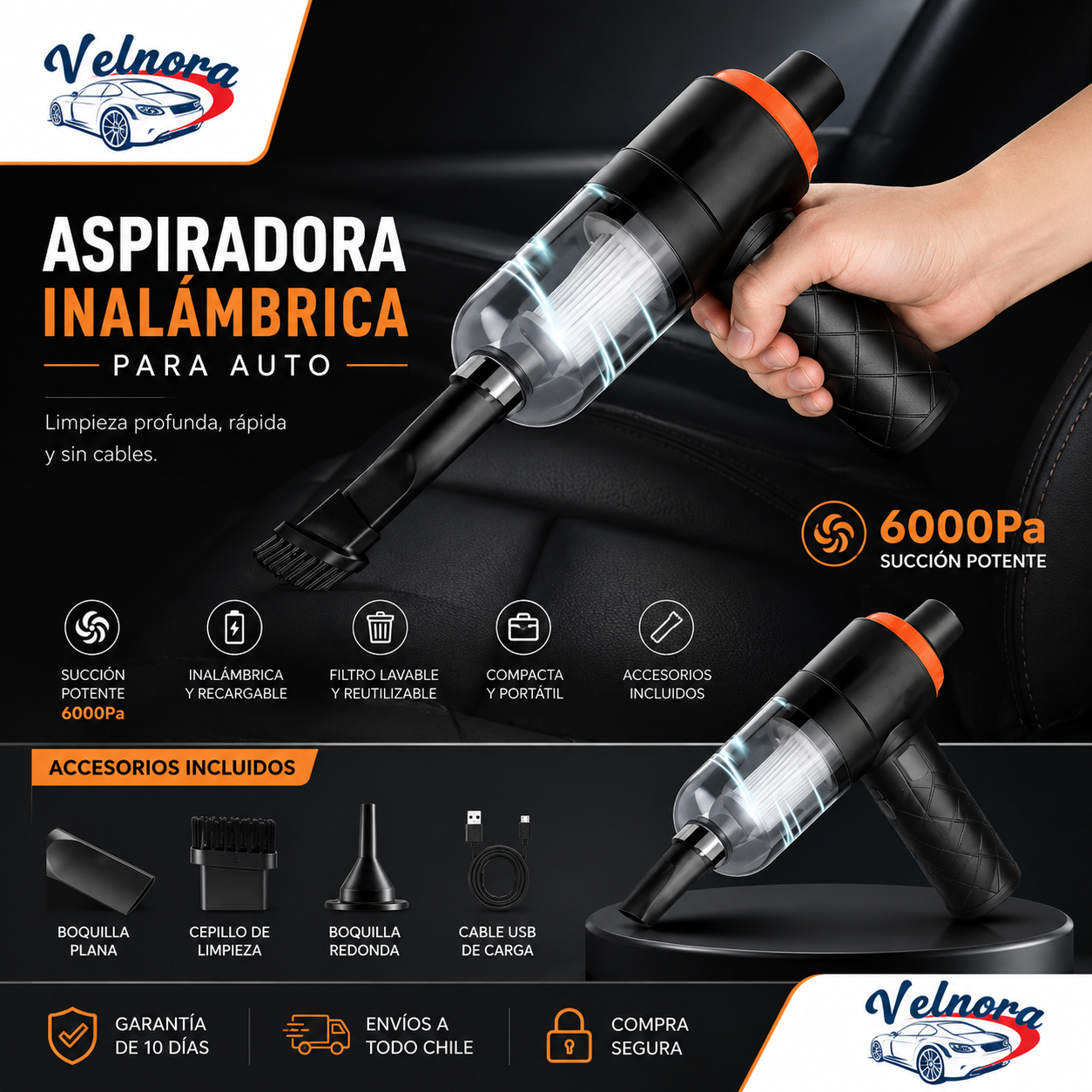 Aspiradora Inalámbrica para Auto — Potente y Portátil